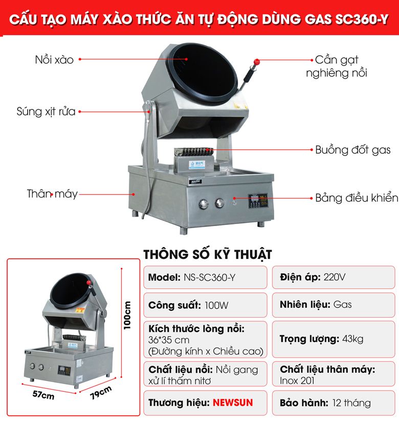 Cấu tạo máy xào thức ăn 100W SC360-Y dùng gas Cấu tạo máy xào thức ăn 100W SC360-Y dùng gas