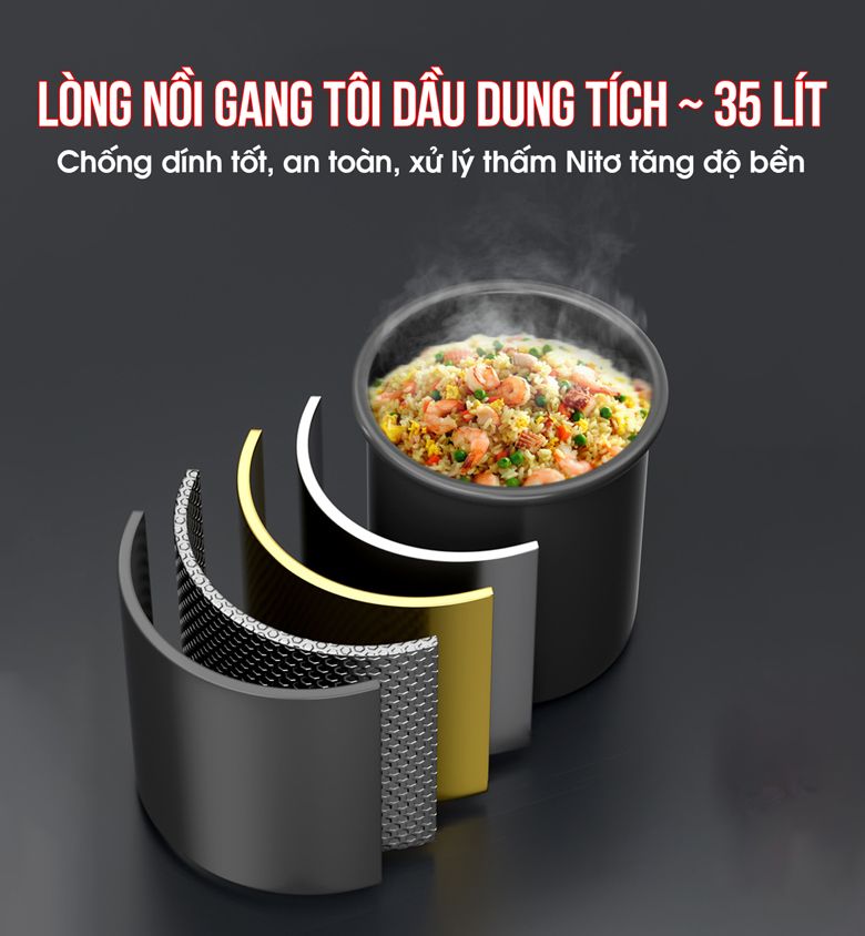 Nồi gang được tôi dầu để tạo lớp chống dính tự nhiên Nồi gang được tôi dầu để tạo lớp chống dính tự nhiên