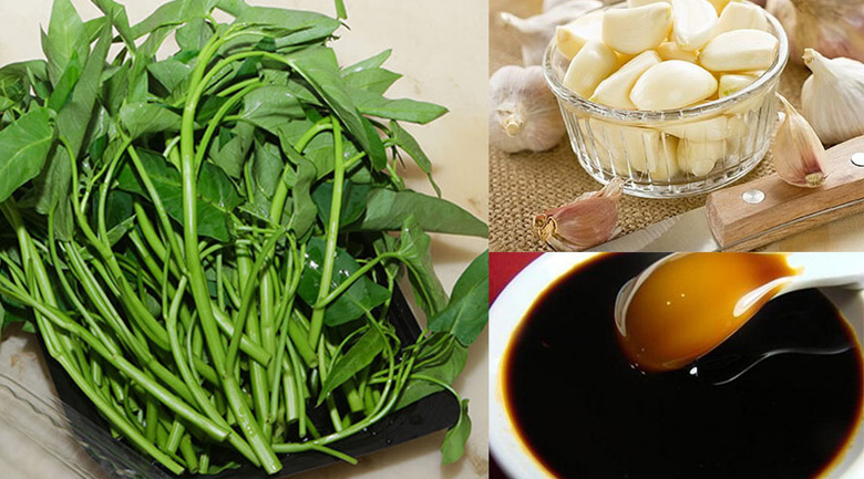Cách xào rau muống bằng máy nấu ăn giúp rau xanh, giòn xào rau muống bằng máy nấu ăn, nguyên liệu