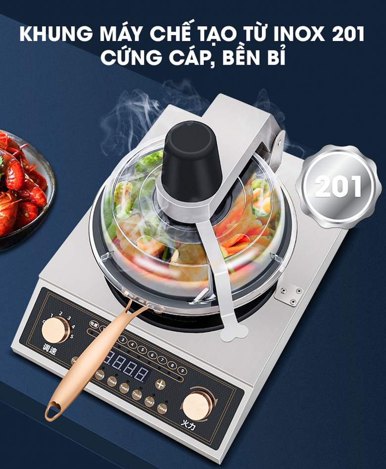 Khung máy được sản xuất từ inox 201 cứng cáp, chắc chắn Khung máy được sản xuất từ inox 201 cứng cáp, chắc chắn